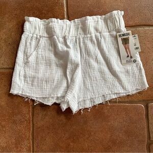 Rewash Gauze White Raw Edge Shorts Pull On Pockets Beach Resort Large